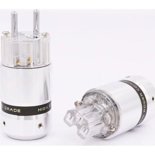One Pair Rhodium Plated Aluminium Schuko EU Power Connector male female Plug