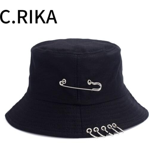 Fashion Hip Hop K POP Letter Iron Ring Cotton Bucket Hats Popular Style Cap Bob 100% Handmade Rings Fisherman Hat Panama