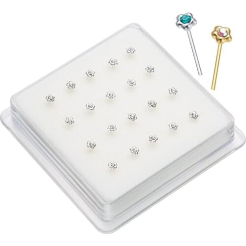 20Pcs/Lot 925 Sterling Silver Nose Stud Flower Nose Pin Nose Piercing Women Body Jewelry Piercing Nostril Argolla Nariz Plata