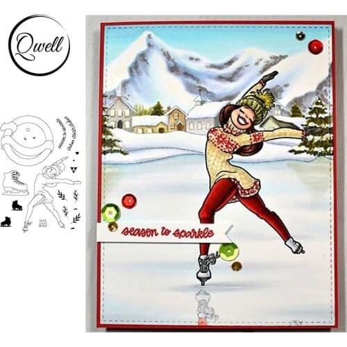 QWELL Ice Skating Clear Stamps for Scrapbooking and Card Making Paper Craft 2020 New Transparent Silicone
