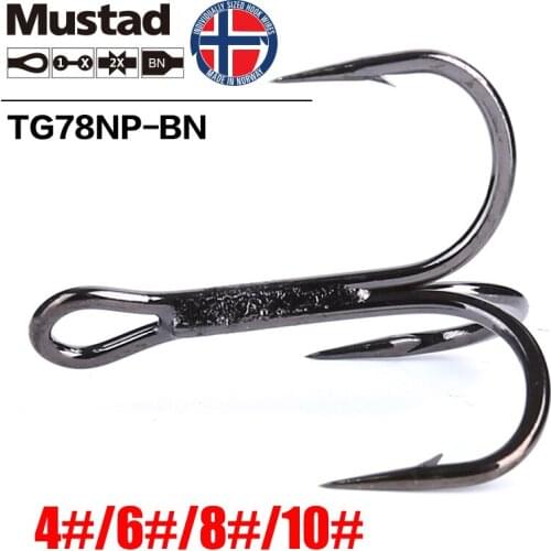 Mustad Norway Origin Fishing Hook Top Quality High Carbon Steel Treble Hook Barbed Hook,4# 6# 8# 10#,TG78NP-BN,TR78NP-BN