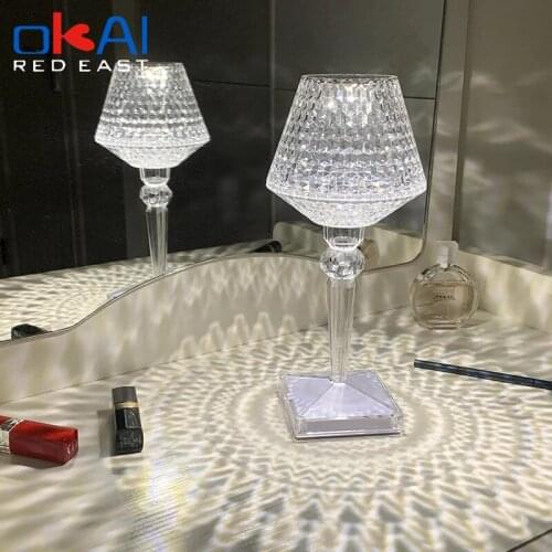 LED Diamond Crystal Projection Desk Lamp USB Charging Touch Sensor Restaurant Bar Decoration Table Lights Romantic Night Lamp