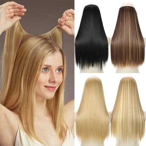 AZIR No Clip Halo Hair Extension Ombre Synthetic Artificial Natural Fake False Long Short Straight Hairpiece Blonde For Women