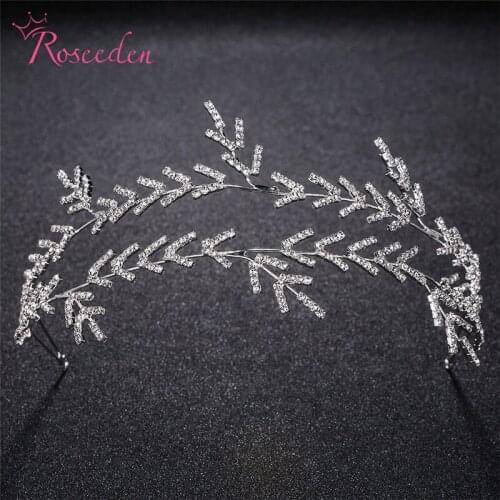 Unique Tow Rows Plant Shape Tiara Crown European Design Bride Headband Headpiece Crystal Wedding Hair Jewelry Promotion RE3012