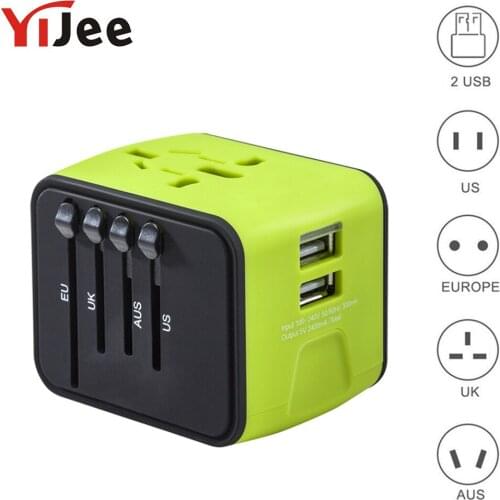 YiJee International Plug Universal Travel Adapter Electric Plugs Sockets Dual USB Wall Charger for US/UK/EU/AU LED Indicator