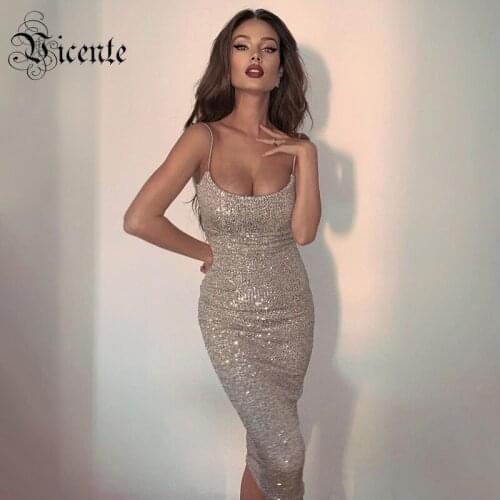 VC Chic Spakle Sequins Slip Dress Sexy Sleeveless Square Collar Celebrity Party Club Vestido Free Shipping