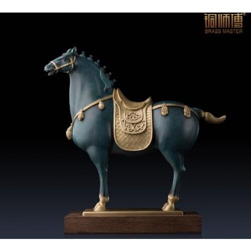 High Quality Animal Decor Home Office Ornaments Chinese Brass Copper Craft Tang Dynasty Horse Statue with Base Business Gift