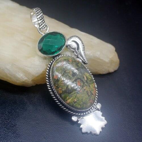 Gemstonefactory Jewelry Big Promotion 925 Silver Natural Unakite Green Topaz Women Ladies Gifts Necklace Pendant 0486
