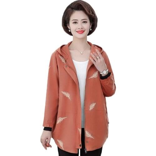 Plus Size 3XL4XL5XL Women Trench Coat New Spring Autumn Coat Printed Hooded Outerwear Loose Female Windbreaker Middle-aged Tops