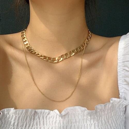 Vintage Double Layer Thick Chain Choker Necklace for Women Punk Geometric Neck Chocker Colar Chains Necklace Jewelry YN1679