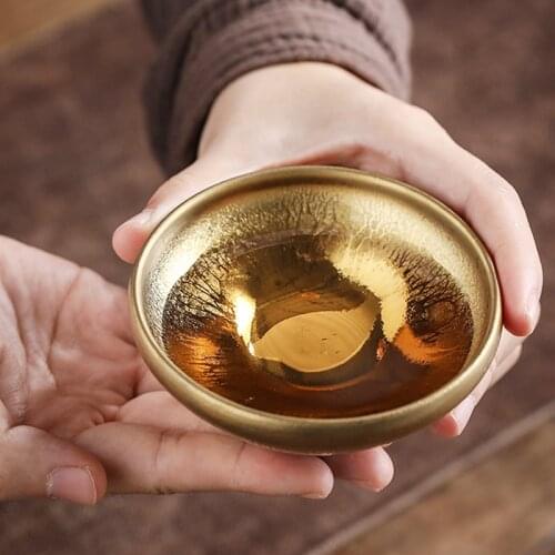 Gilding Ceramic Tea Bowl Golden Porcelain Kung Fu Tea Set Small Tea Cup Vintage Home Decoration Teaware Pu'er Bowls Master Cups