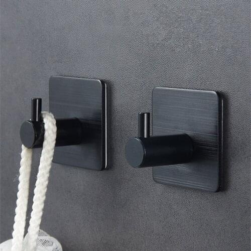 2Pcs Black Robe Hook Wall Hook Towel Hook For Bathroom Stainless Steel Coat Hook Rustproof Hook Hanger For Kitchen Hardware