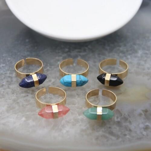 1Pc Natural Quartz Hexagon Pointed Adjustable Ring,Chakra Stone Healing Crystal Stick Woman Finger Rings Jewelry Party Gift