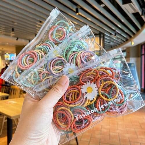 100pcs/lot Fashion girl cute New Girls Colorful Basic Elastic Hair Bands Ponytail Holder Scrunchies Kids Hair Ropes Rubber Bands