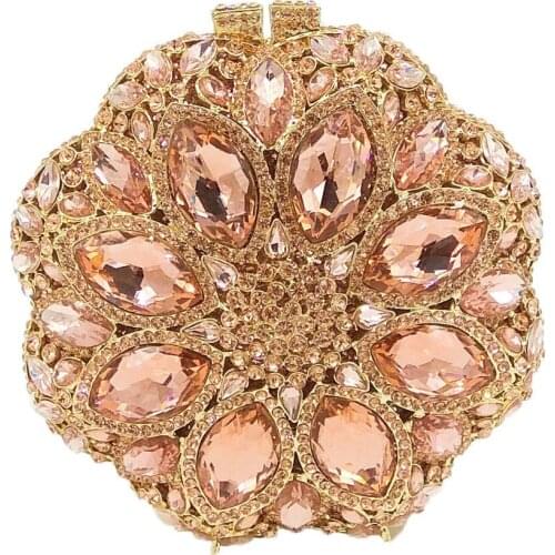15x15CM Metal Diamond Women Round Flower Pattern GeLadytone Bag Dinner Bag Rhinestone Clutch Bag Chain Bag a6613