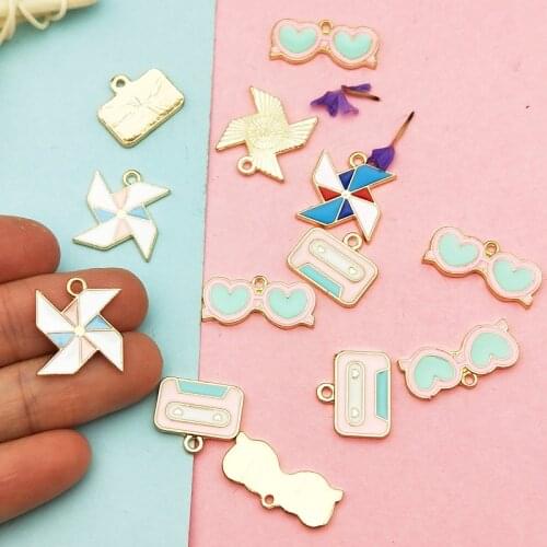 20 Enameled Charms in Bulk Eyeglasses-Cassette Tape-Country Windmill Music Charms 3-D Charm Pendant Alloy Jewelry Making 15*17mm
