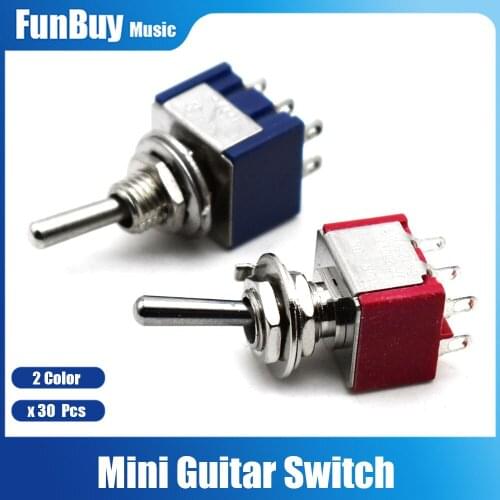 30pcs Mini 2 Way Electric Guitar Bass Pickup Toggle Switch AC 125V 6A ON/ON Red/Blue for Option Electric Guitar Accessories