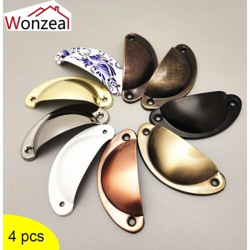 4Pcs Retro Antique Shell Pull Handles Vintage Cabinet Knob Handles For Cupboard Door Cabinet Drawer Furniture Hardware 81*36mm