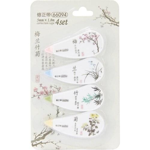 4Pcs/Set 1.8M Flowers Doll Bamboo Pattern Kids Students Portable Correction Tape, School Office Supplies Writing Correcting Tape