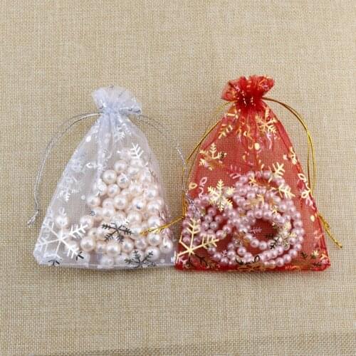 Wholesale 500PCS Cotton Gauze White Organza Bag Silver Snowflake Favour Gift Candy Jewelry Wedding 6x8cm