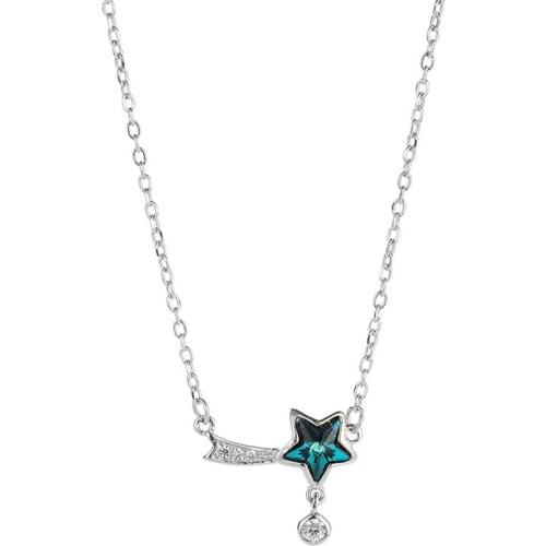 925 Sterling Silver Pin Blue Five Pointed Star Pendant with Versatile Temperament and Star Clavicle Chain with Simple Design