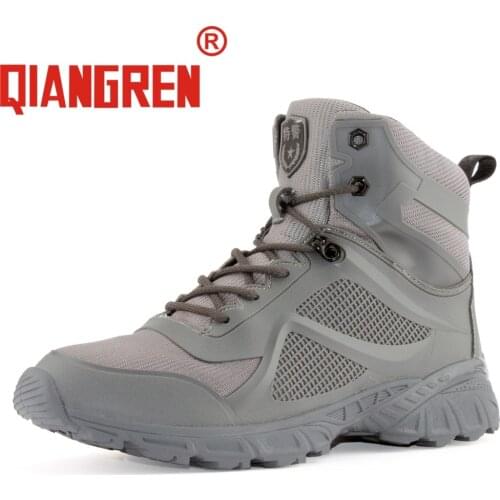 QIANGREN Military Brand 2018 New Arrive Mens Spring Summer Autumn Gray Mesh Rubber Tactical Boots Outdoors Training Army Shoes