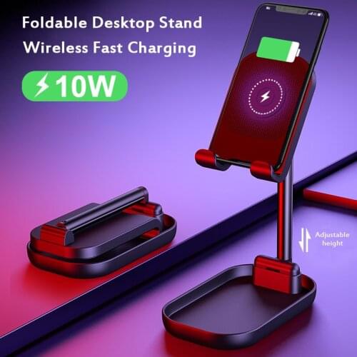 10W Qi Wireless Charger for iPhone 11 Pro Max Foldable & Extendable Mobile Phone Tablet Stand Holder Universal Desktop Bracket