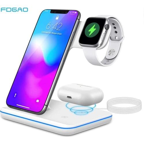 15W Qi Fast Wireless Charger Stand For iPhone 12 11 XS X 8 Apple Watch 6 5 4 3 in 1 Charging Dock Station for Airpods Pro iWatch