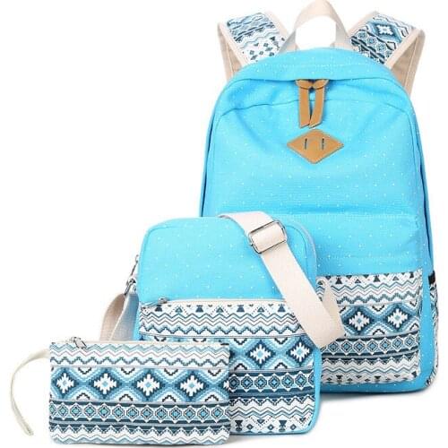 Brand New School Bag Female Three Set Canvas Backpack Dot Backpacks For Teenagers Girls Travel Bags Mochila Feminina