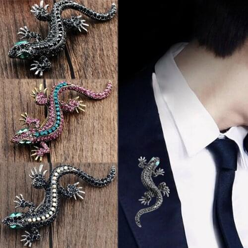 Fashion Men Pins Rhinestones Lizard Animal Jewelry Business Suit Shirt Sweater Enamel Crystal Brooch Valentines Gift 1PC