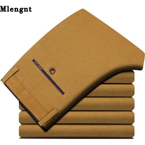 Men Leisure Cotton Pants New Spring Autumn Straight Zipper Mid Waist Stretch Streetwear Long Solid Casual Suit Trousers For Male