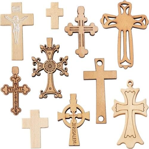 100pcs/Set Wooden Cross Theme Pendants and Links for jewelry making accessories findings,15~47x10~32x4~5mm,Hole: 1.5~4mm F50