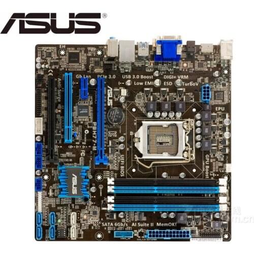 For ASUS P8H77-M used desktop motherboard for intel DDR3 LGA 1155 32GB USB2.0 USB3.0 DVI VGA HDMI H77 mainboard PC sales