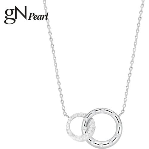 GN Pearl Double Rings Circle Interlock Clavicle Short Necklace Silver Women Chocker Jewelry Birthday Love Gifts Pendant gN Pearl