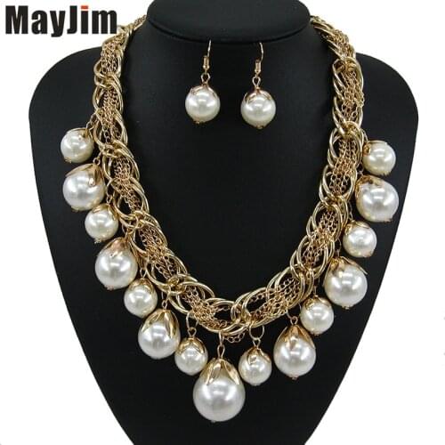 Statement necklace 2018 fashion pearl jewelry sets chain crystal dubai bridal jewelry sets Vintage beads Bijoux Accessories