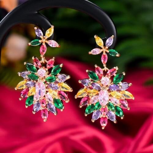 GODKI Romantic Multicolor Flower Earring For Women Wedding Cubic Zirconia Dubai Bridal Earrings Costume Jewelry Summer Party