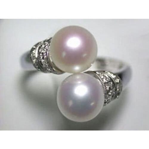 Hot sale new Style >>>>8MM White SHELL Pearl Beads Crystal Ring Size: 7.8