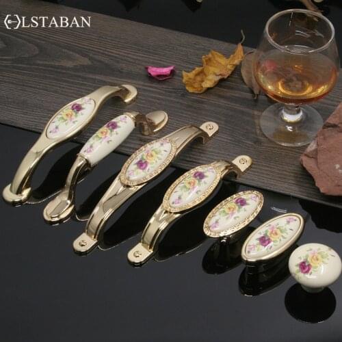 LSTABAN European Style Golden Zinc Alloy Ceramic Knob Shoe Cabinet Bookcase Cupboard Single Hole Handle Furniture Accessories