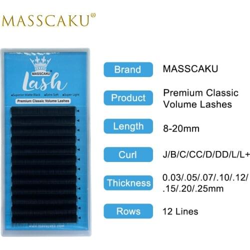 MASSCAKU 8-20mm Korea PBT Material Natural Eyelash extensions Faux mink individual False lashes makeup cilia professional
