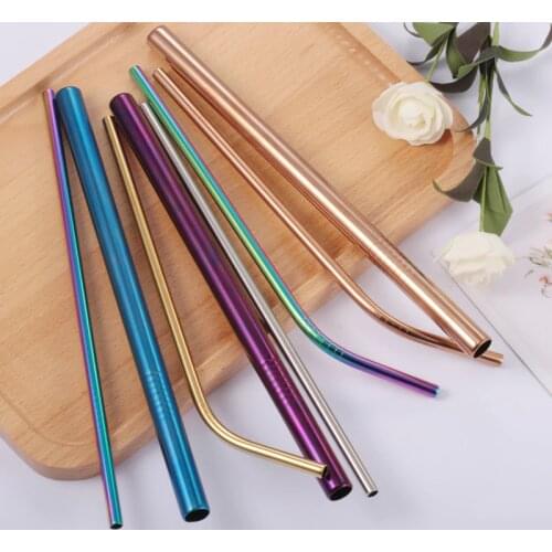 Reusable Metal Drinking Straws 304 Stainless Steel Sturdy Bent Straight Drinks Straw with Cleaning Brush Bar Party Accessory