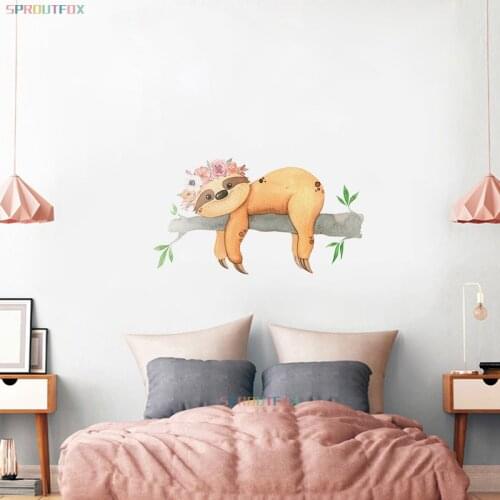 Cartoon Animal Baby Sleeping Stickers Sloths Wall Sticker for Kids Room Nursery Baby Girls Room Mural Art Decals Animal stickers