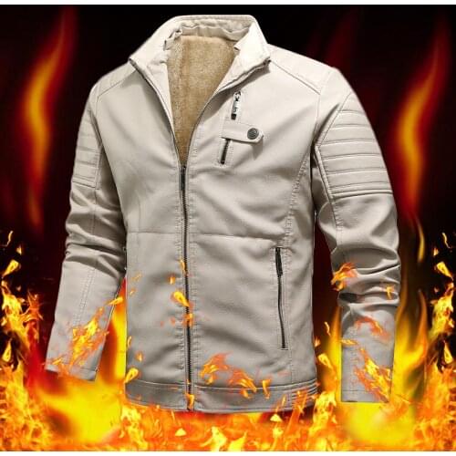 Mens Winter Bomber Jacket Motor Fleece Leather Jacket Men Thick Thermal PU Leather Coats Male Warm Casual Vintage Windbreak Coat