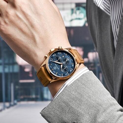 BENYAR Luxury Brand Men Quartz Wristwatches Waterproof 30M Chronograph Watch Men Leather Military Watches reloj hombre
