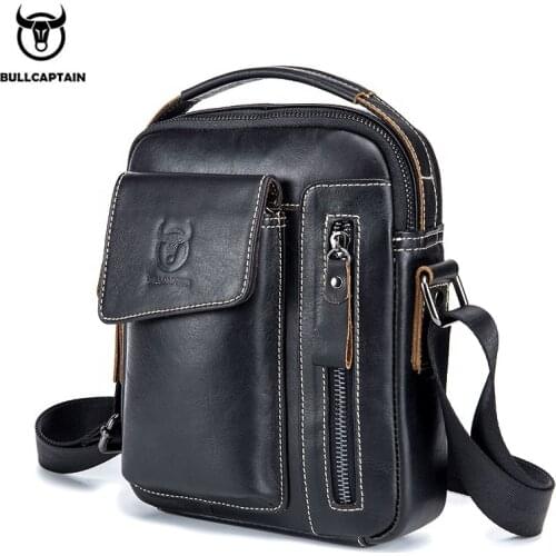 BULLCAPTAIN Genuine Leather Men Shoulder Crossbody Bags Cow Leather Fashion Handbag Brand Casual Mens Messenger Bag Black