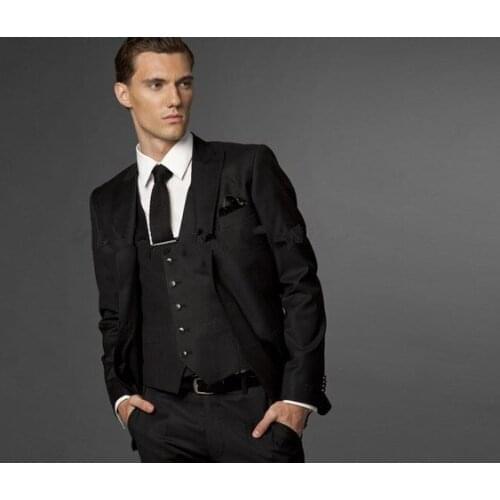 New 2018 Custom Made Side Slit Two Buttons Black Groom Tuxedos Notch Lapel Best Man Groomsmen Mens Wedding Suits (Jacket+Pants