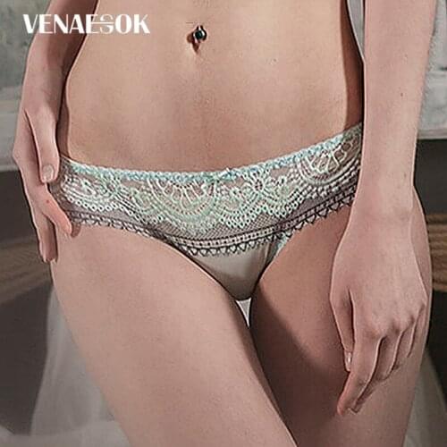 2020 New Green Sexy Panties Women Underwear Lace Embroidery Flowers Briefs Plus Size XL L M S Comfort Transparent Panty Black