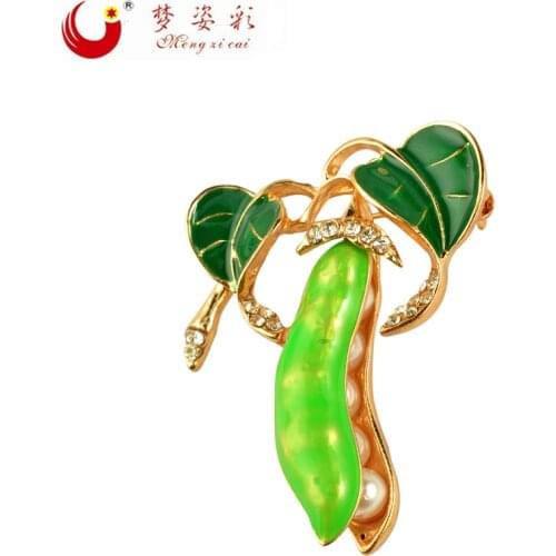 CAIZI New Enamel Pins and Green Pea Brooches For Women Crystal Simulated Pearls Cloth Corsages Men Kids Suit Jewelry Accessories
