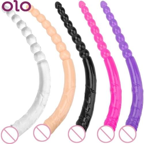OLO Super Long Artificial Penis Anus Beads Sex Toys for Gay Women Double End Dildo Vagina Anal Massager Soft Jelly Dildo