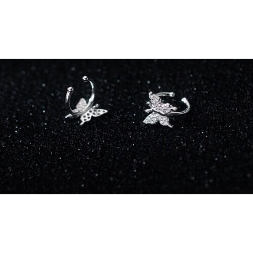 Genuine 925 Sterling Silver Dainty Zircon Butterfly Ear Cuff Wraps