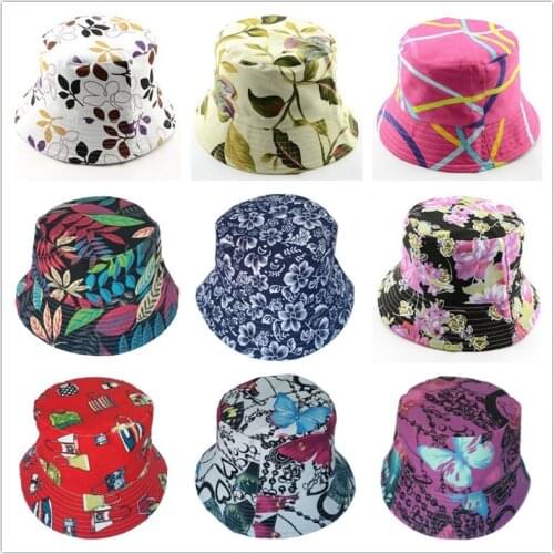 Bnaturalwell Retail new women floral Sun Hat Flower Canvas Bucket Hat Summer Beach SunHat Girls caps 1pc WH001D
